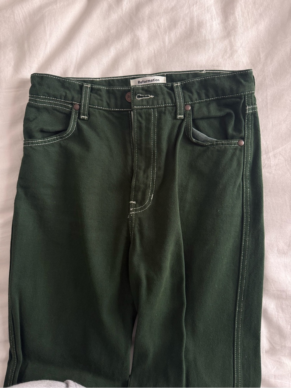 Reformation Green Straight-Leg Cowboy Jeans
